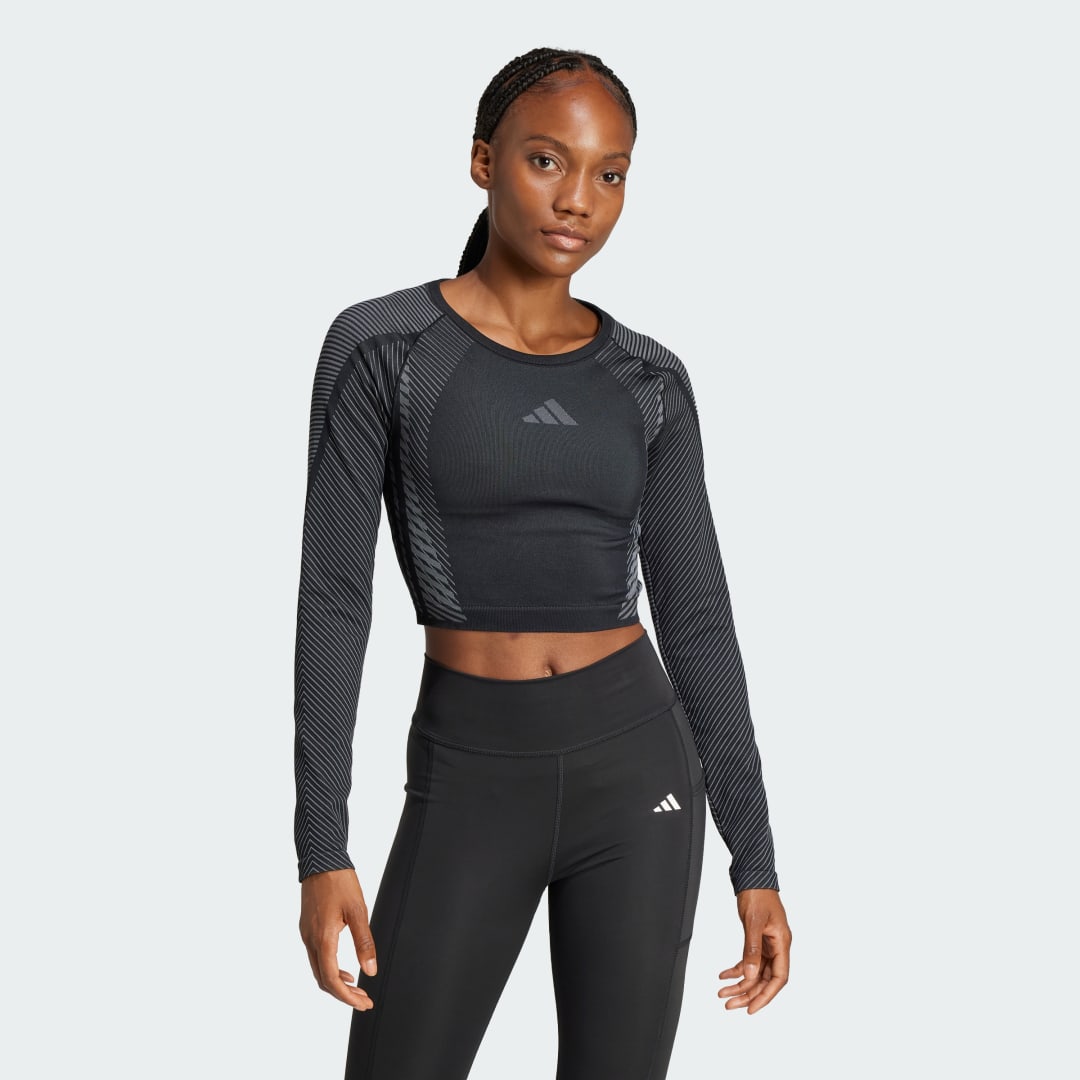 Crop Top adidas Performance Seamless Knit Long Sleeve Crop Top Čierna | JH1364, 0