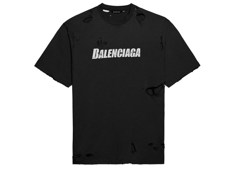 Tričko Balenciaga Caps Destroyed Flatground T-shirt Čierna | 651795TKVB81070/WL0560891TYK642101