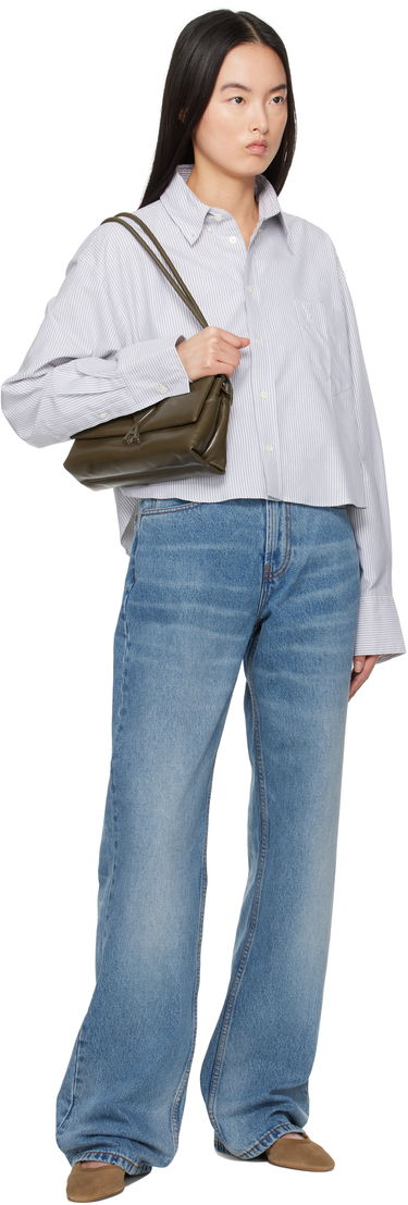 Košeľa AMI Cotton Cropped Oversized Striped Button-Down Shirt Modrá | USH123.CO0087, 3