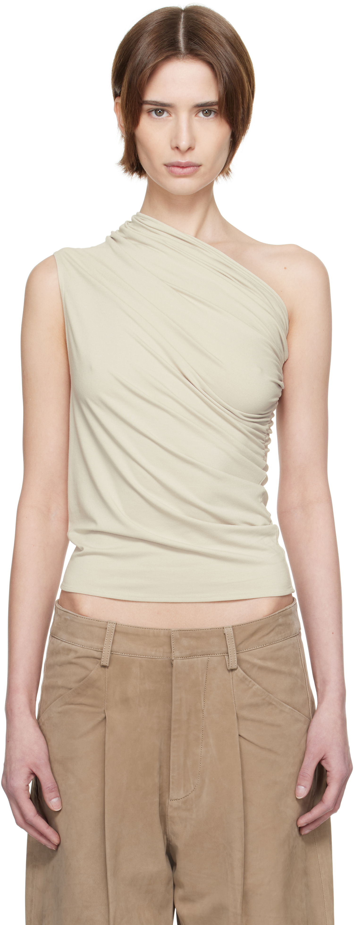 Tielko Entire Studios Entire Studios Pillar One-Shoulder Top Béžová | ES2515ST, 0