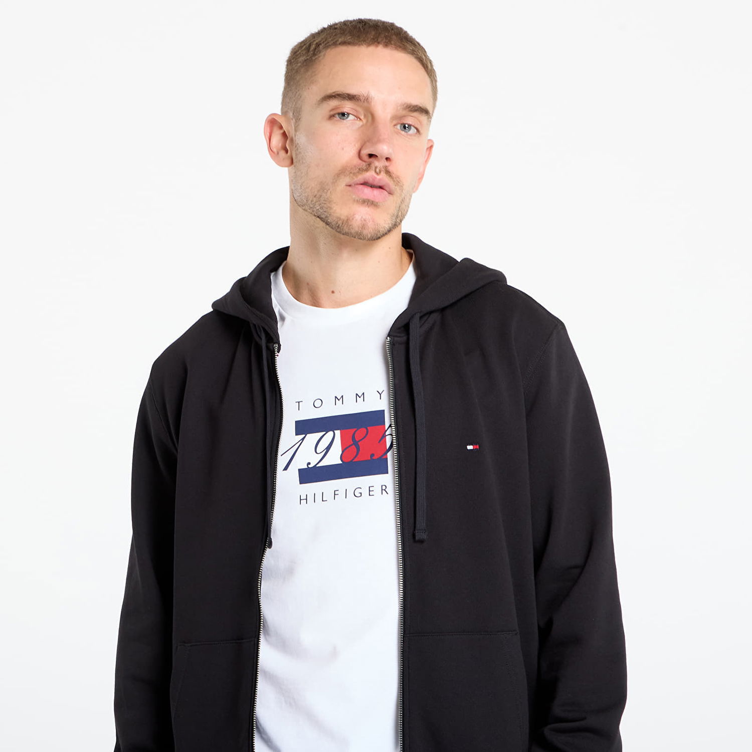 Mikina Tommy Hilfiger Tommy Hilfiger Men's Essential Terry Zip-Through Hoodie Čierna | MW0MW37239 BDS, 1