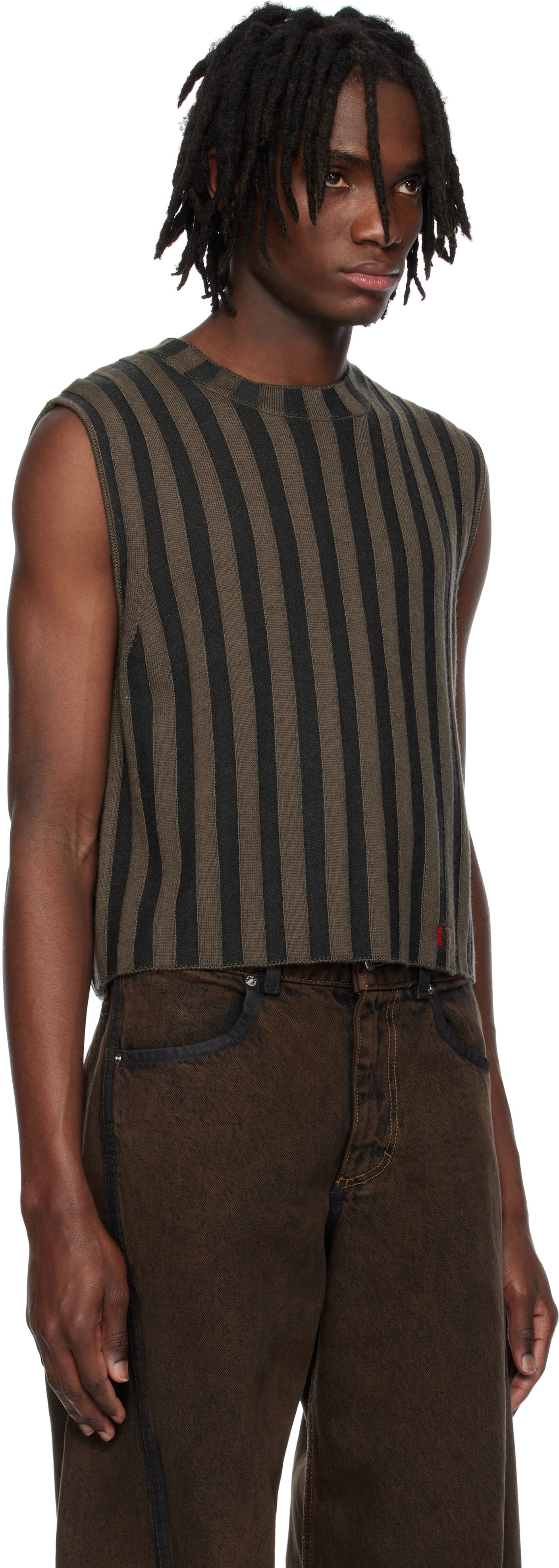 Sveter Eckhaus Latta Eckhaus Latta Striped Knit Vest Zelené | 8025-EL-PS25-B - BOG, 1