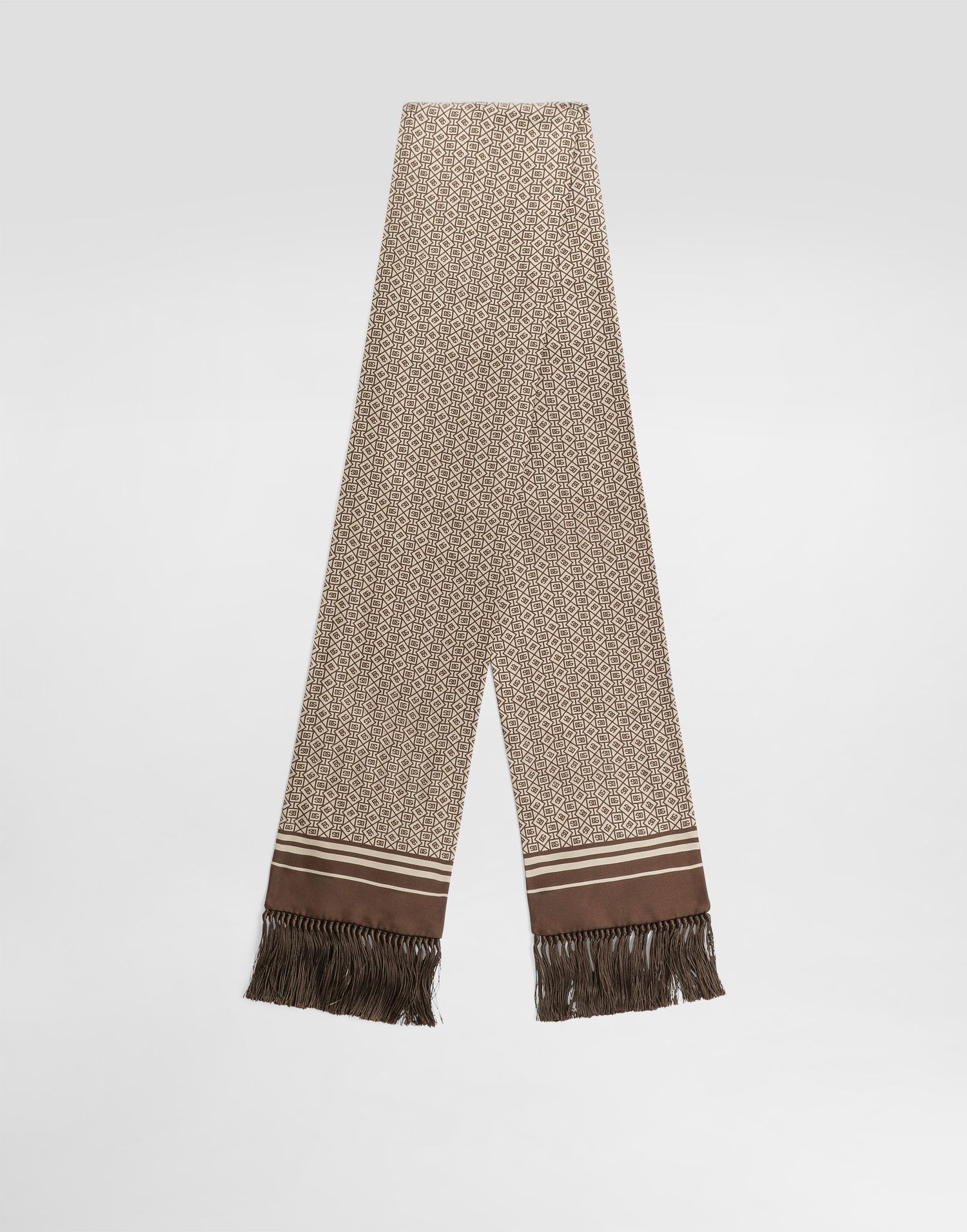 Šál Dolce & Gabbana Dolce & Gabbana Silk Twill Micro-design Logo Scarf with Fringes Béžová | GQ214EG0WV1HH8QM, 0
