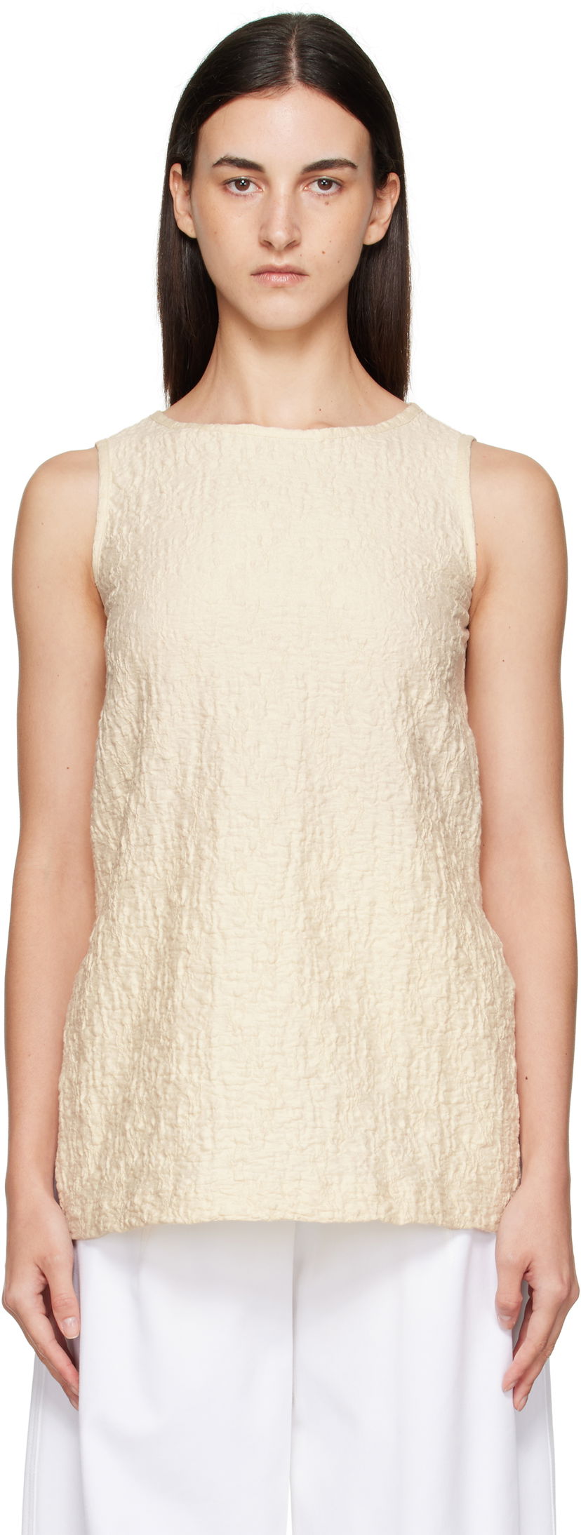 Tielko Max Mara Max Mara Textured Sleeveless Top Béžová | 2521946058600