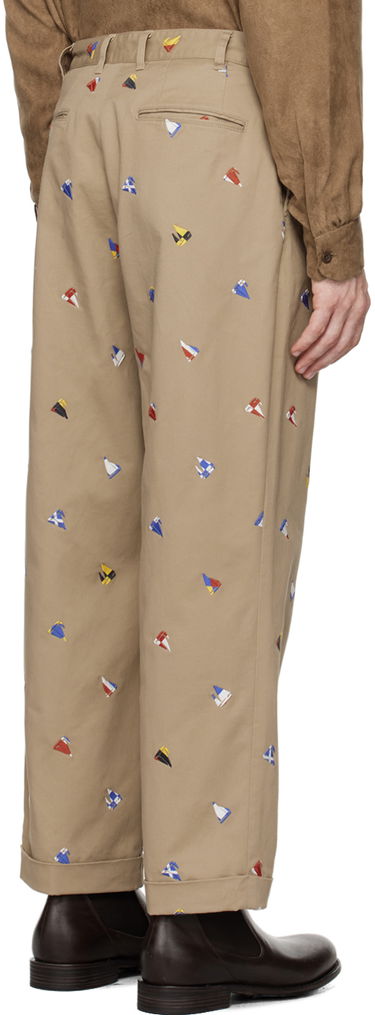 Nohavice BEAMS Beams Plus 2 Pleats Embroidered Trousers Béžová | 3823-0172-874, 2