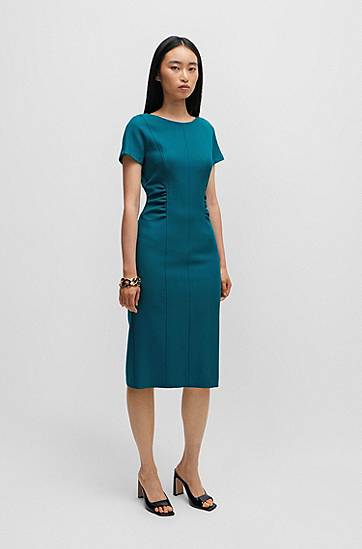 Šaty BOSS Gathered Detail Business Dress Tyrkysová | 50506992, 1