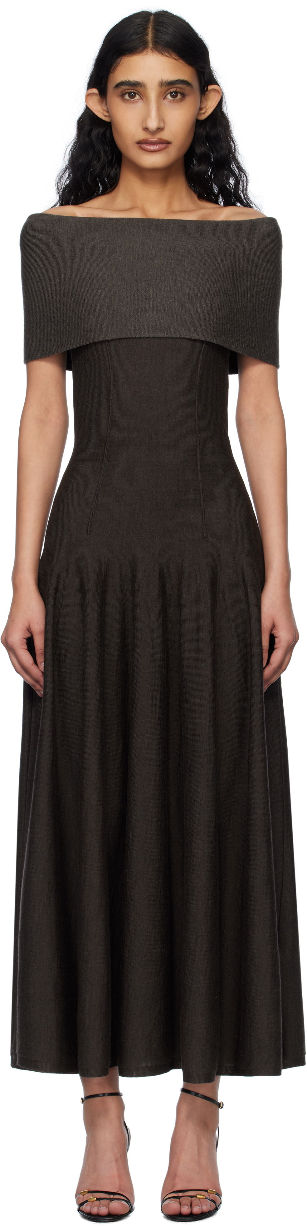 Šaty Khaite Khaite Ava Off-the-Shoulder Maxi Dress Hnedá | 9709521, 0