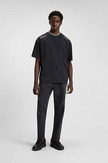 Tričko BOSS RB cotton T-shirt with tipping and logos Čierna | 50549604, 1