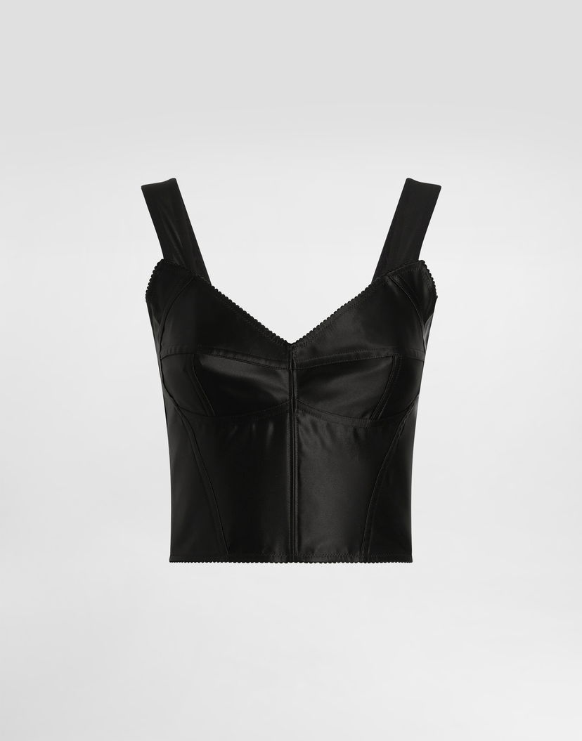 Crop Top Dolce & Gabbana Dolce & Gabbana Elastic Satin Bustier Top Čierna | F7W98TGDCMXN0000