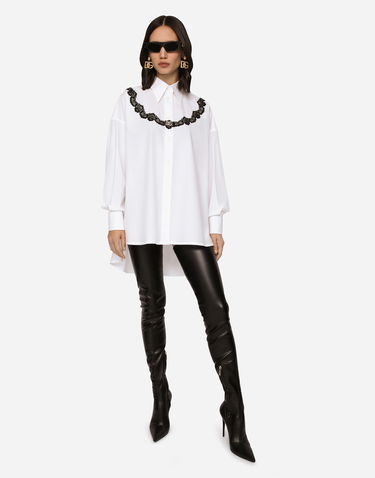 Košeľa Dolce & Gabbana Dolce & Gabbana Oversize Poplin Shirt with DG Logo and Lace Garland Biela | F5Q62TFU5T9W0800, 2
