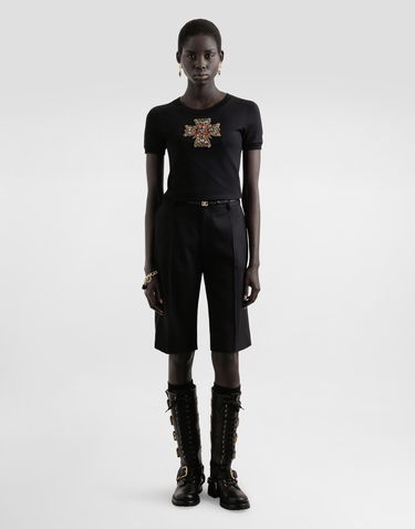 Tričko Dolce & Gabbana Dolce & Gabbana Cotton T-Shirt with Swarovski Embellished Cross Čierna | F8N08ZGDC7GN0000, 1