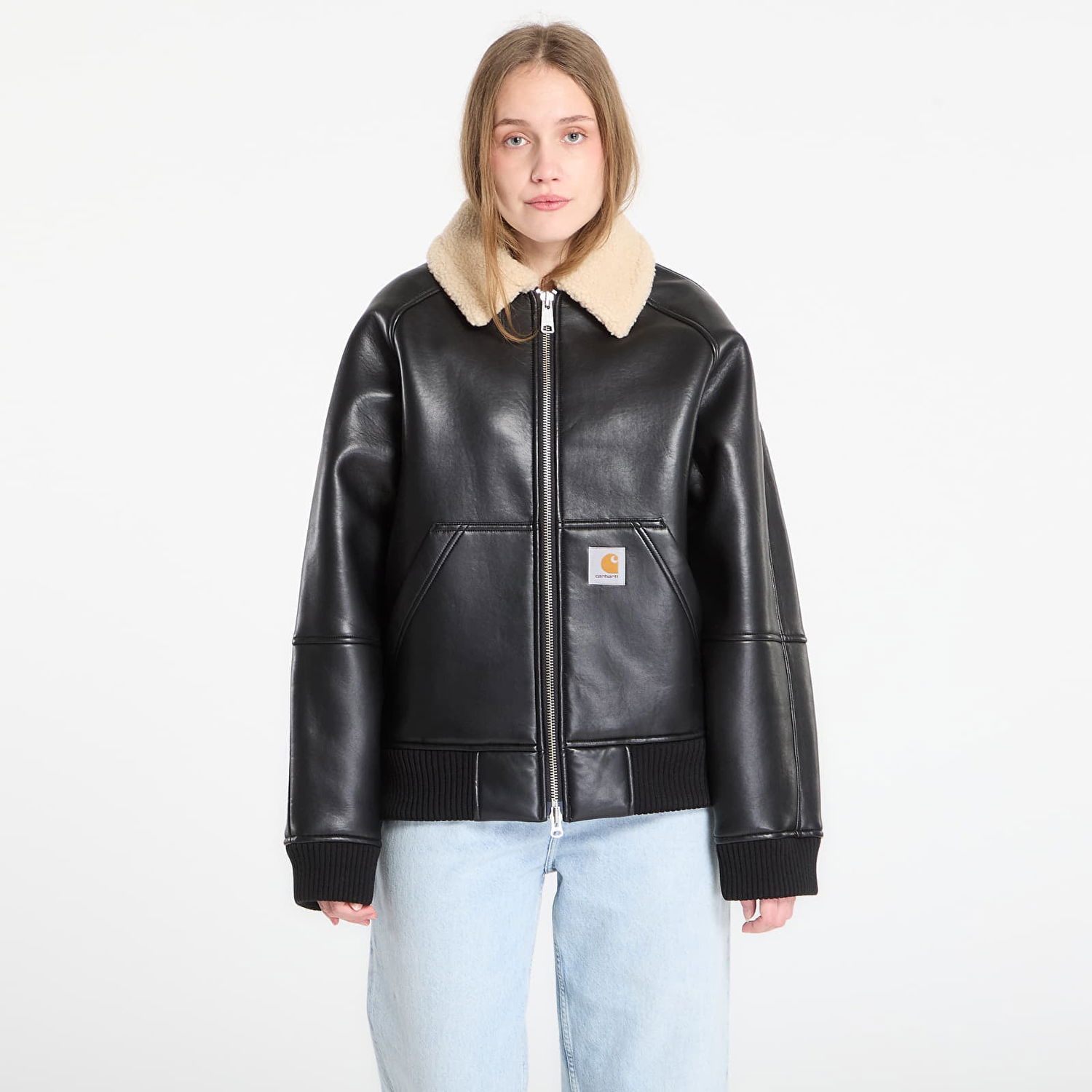 Bomber bunda Carhartt WIP Shepton Faux Leather Sherpa Collar Jacket Čierna | I035974.1LMXX, 0