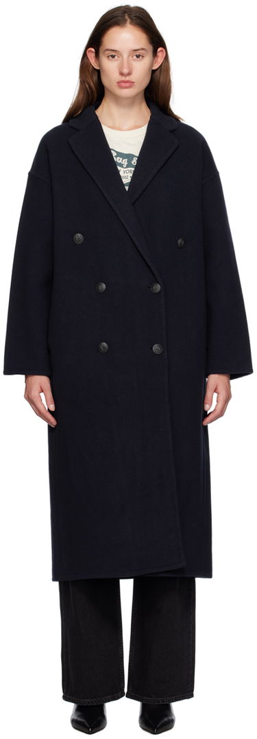 Kabáty rag & bone Thea Double-Breasted Long Coat Navy | WAW24F2026VR26, 0