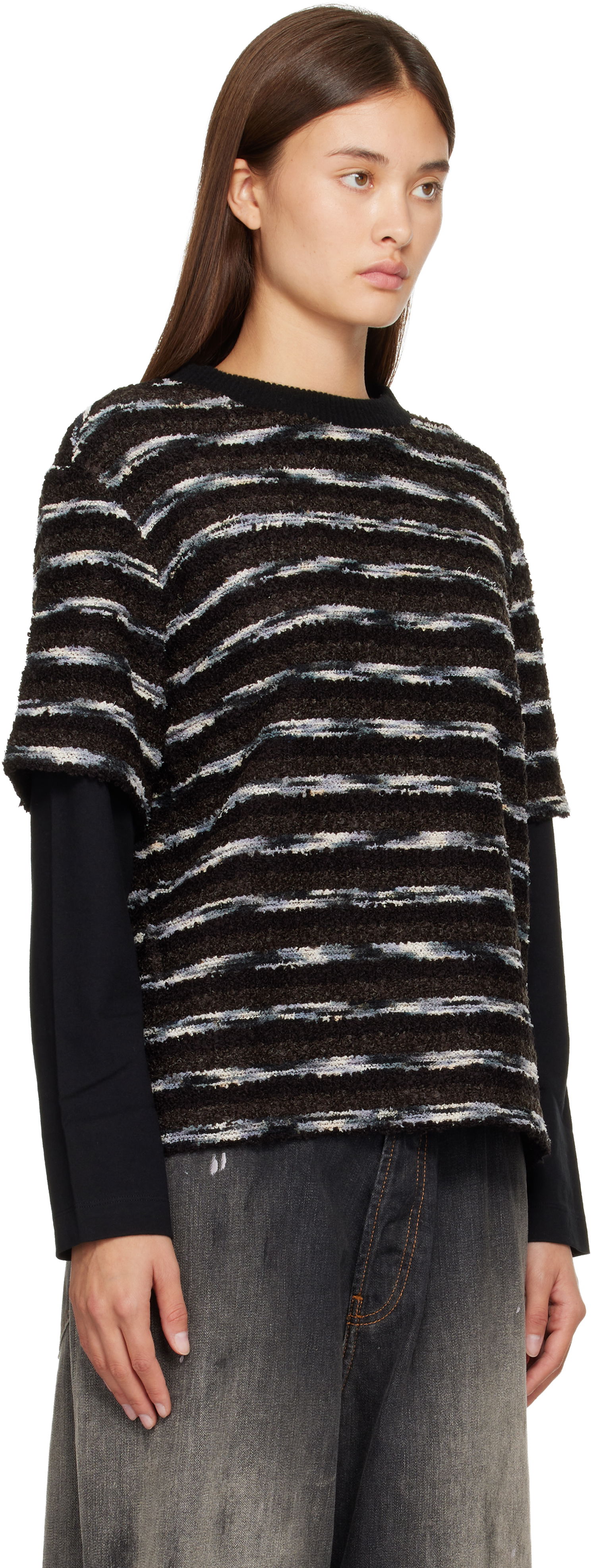 Sveter Andersson Bell Textured Striped Short-Sleeve Layered Sweater Rôznofarebný | atb1373u, 1