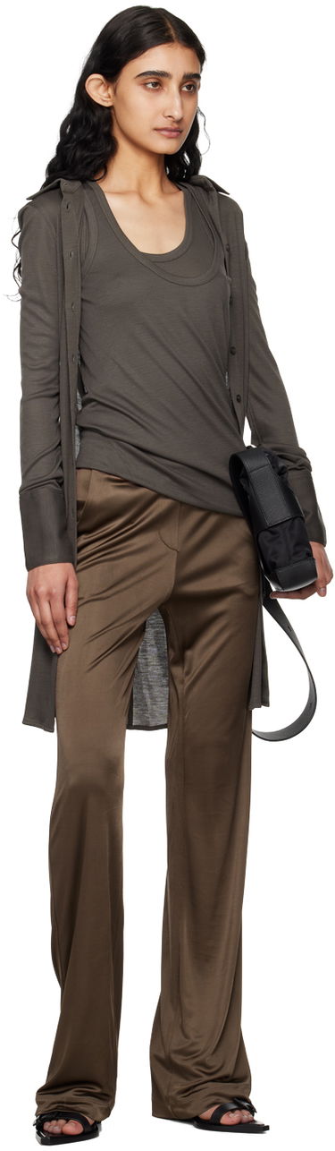 Nohavice Helmut Lang Helmut Lang Car Satin Trousers Hnedá | O02HW205, 3