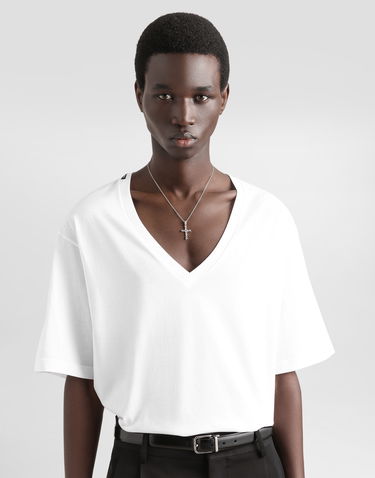 Tričko Dolce & Gabbana Cotton V-neck T-shirt Biela | G8QL3TFU7EQW0800, 3