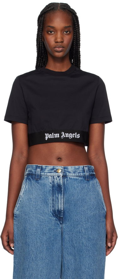 Crop Top Palm Angels Logo Tape Cropped T-shirt Čierna | PWAA067C99JER0011010, 0