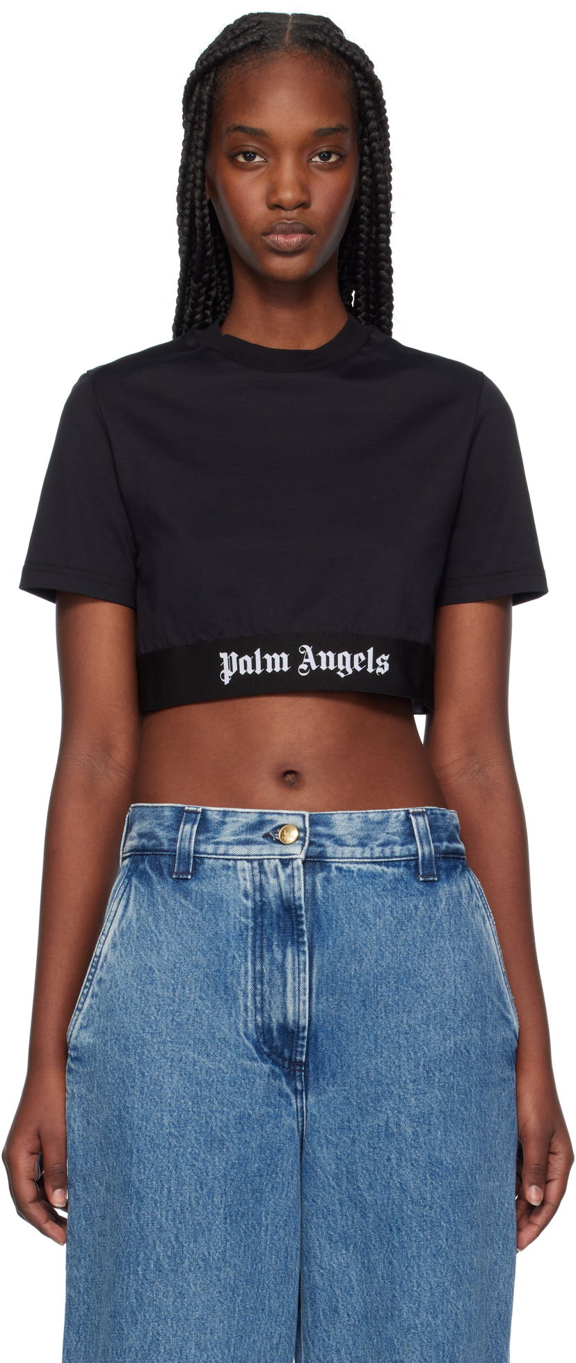 Crop Top Palm Angels Logo Tape Cropped T-shirt Čierna | PWAA067C99JER0011010