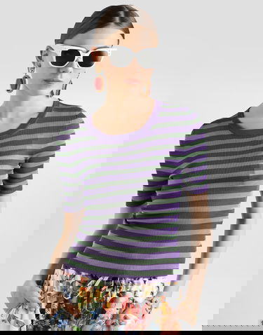 Sveter Dolce & Gabbana Dolce & Gabbana Striped Short Sleeve Sweater Fialová | FXXAAZJAIRRV9644, 1