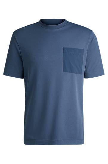 Tričko BOSS Cotton Blend T-Shirt with Tonal Pocket Modrá | 50531523, 0