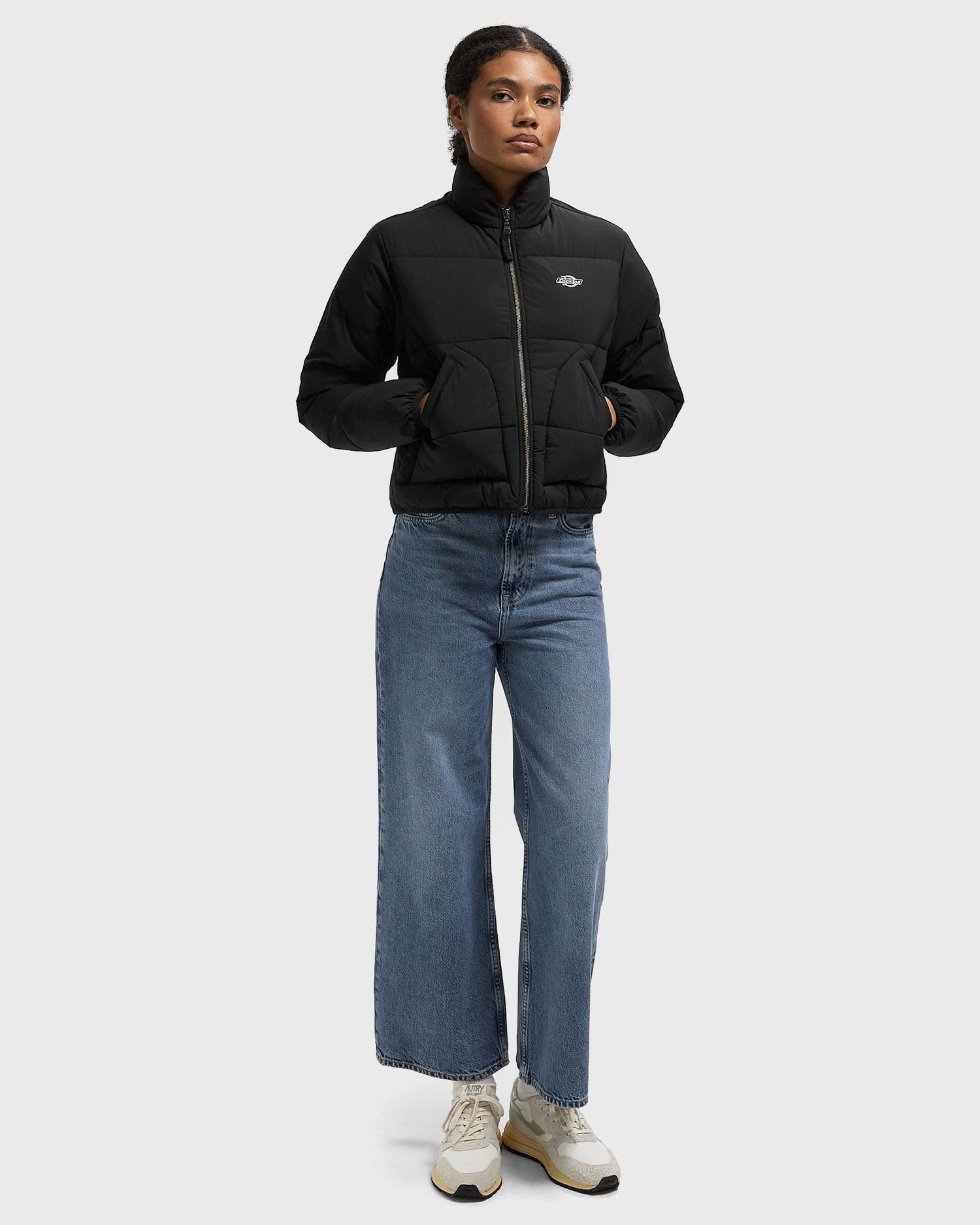 Prešívaná bunda Dickies Cropped Quilted Puffer Jacket with Stand Collar Modrá | DK0A87OJBLK1, 0