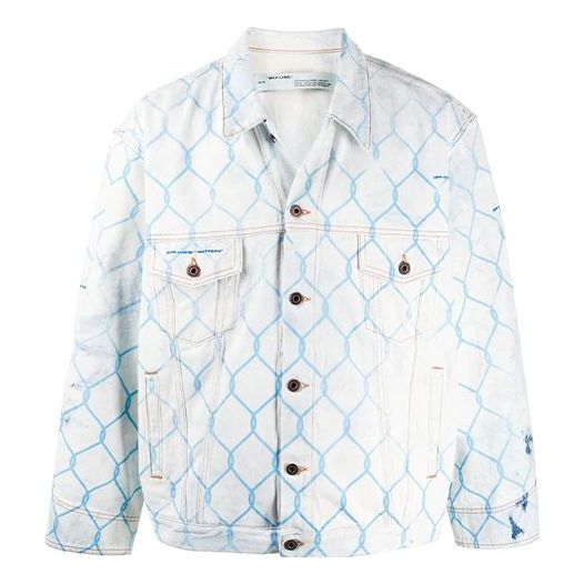 Bunda Off-White Off-White Fence Print Loose Fit Denim Jacket Biela | OMYE051S203860307131