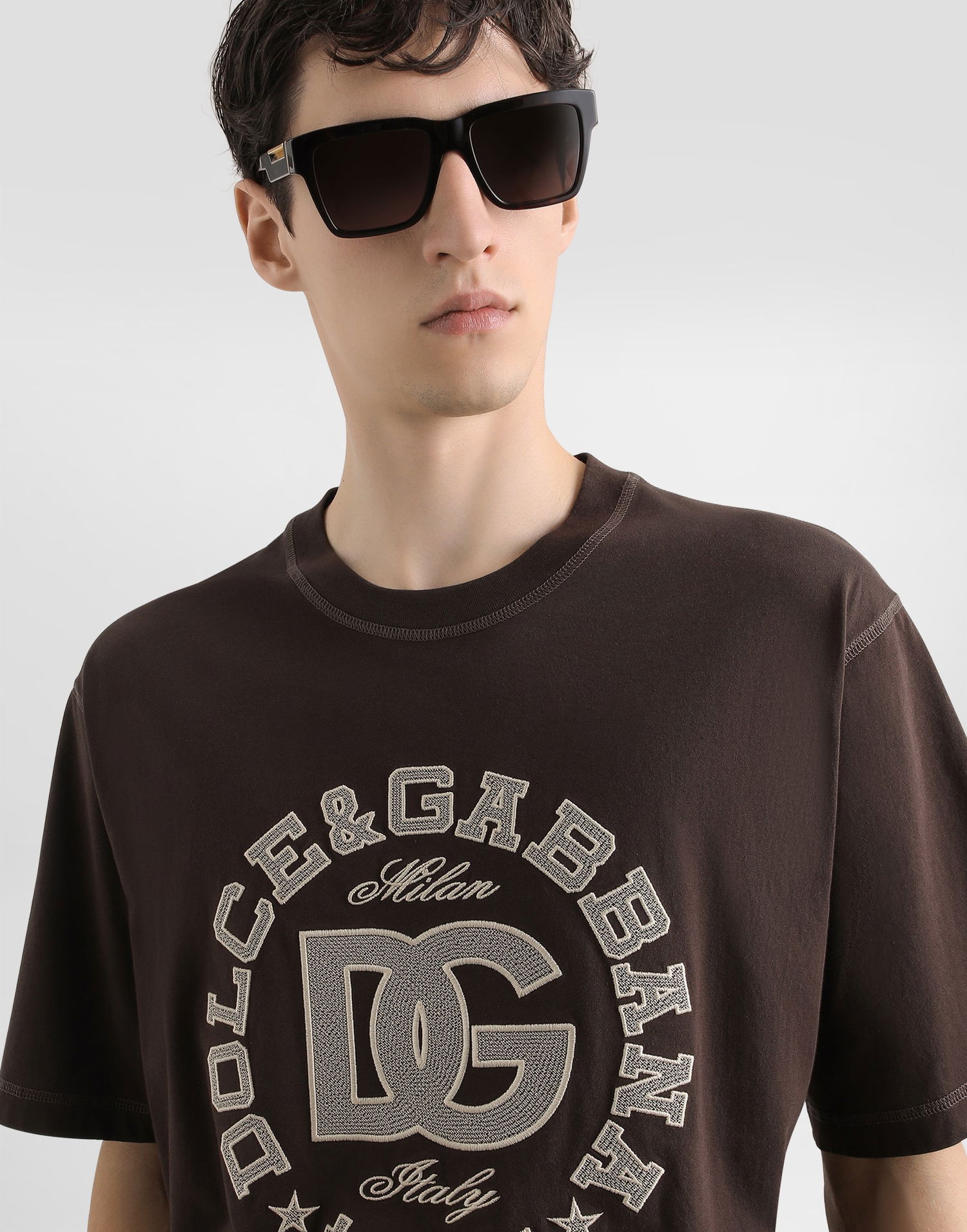 Tričko Dolce & Gabbana Dolce & Gabbana Embroidered Cotton T-Shirt Hnedá | G8PN9ZG7PFZM1213, 1