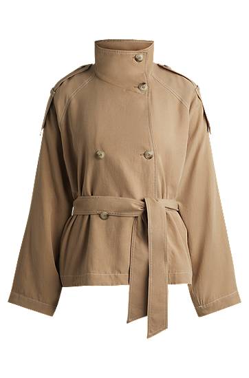 Trenčkot BOSS Belted Stand Collar Jacket with Contrast Stitching Béžová | 50536642, 0