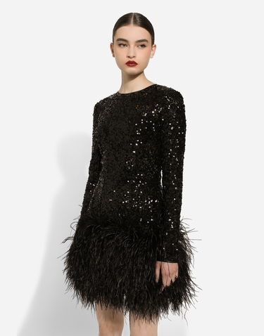 Šaty Dolce & Gabbana Sequined Mini Dress With Feather Trim Čierna | F6DKSTFLUBXN0000, 3