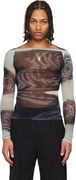 Jean Paul Gaultier Blurry Roses Mesh Long-Sleeve Top
