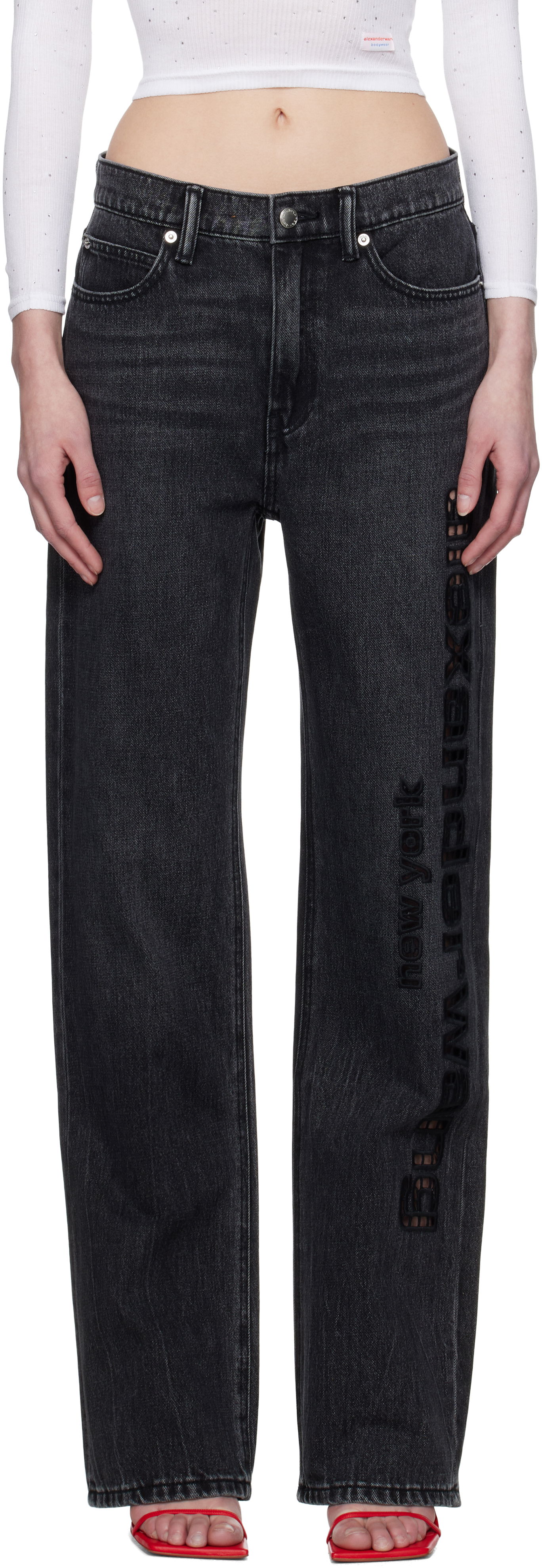 Džínsy Alexander Wang Alexander Wang EZ Cut-Out Logo Jeans Čierna | 4DC1254691, 0
