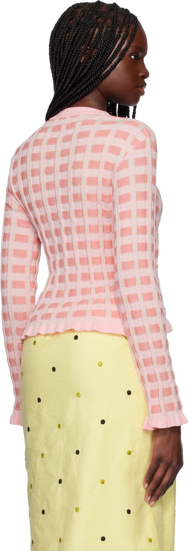 Sveter MAISON KITSUNÉ Maison Kitsuné Checked Ribbed Knit Cardigan Ružová | OW00503KT1120, 2