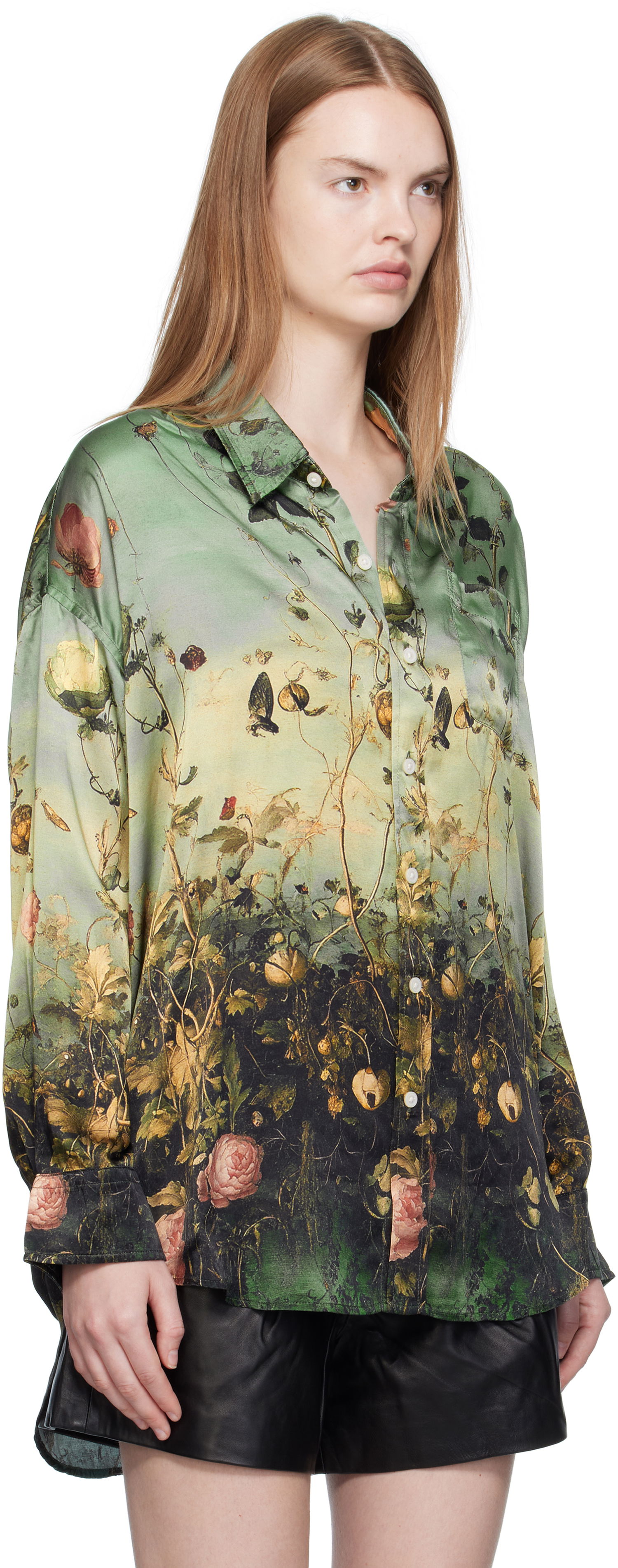 Košeľa R13 R13 Drop Neck Floral Print Shirt Zelené | R13WR004-R584A, 1