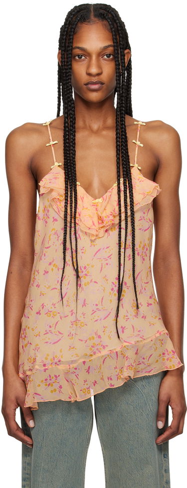 Tielko Anna Sui Floral Print Ruffled Asymmetrical Tank Top Oranžová | 324C20, 0