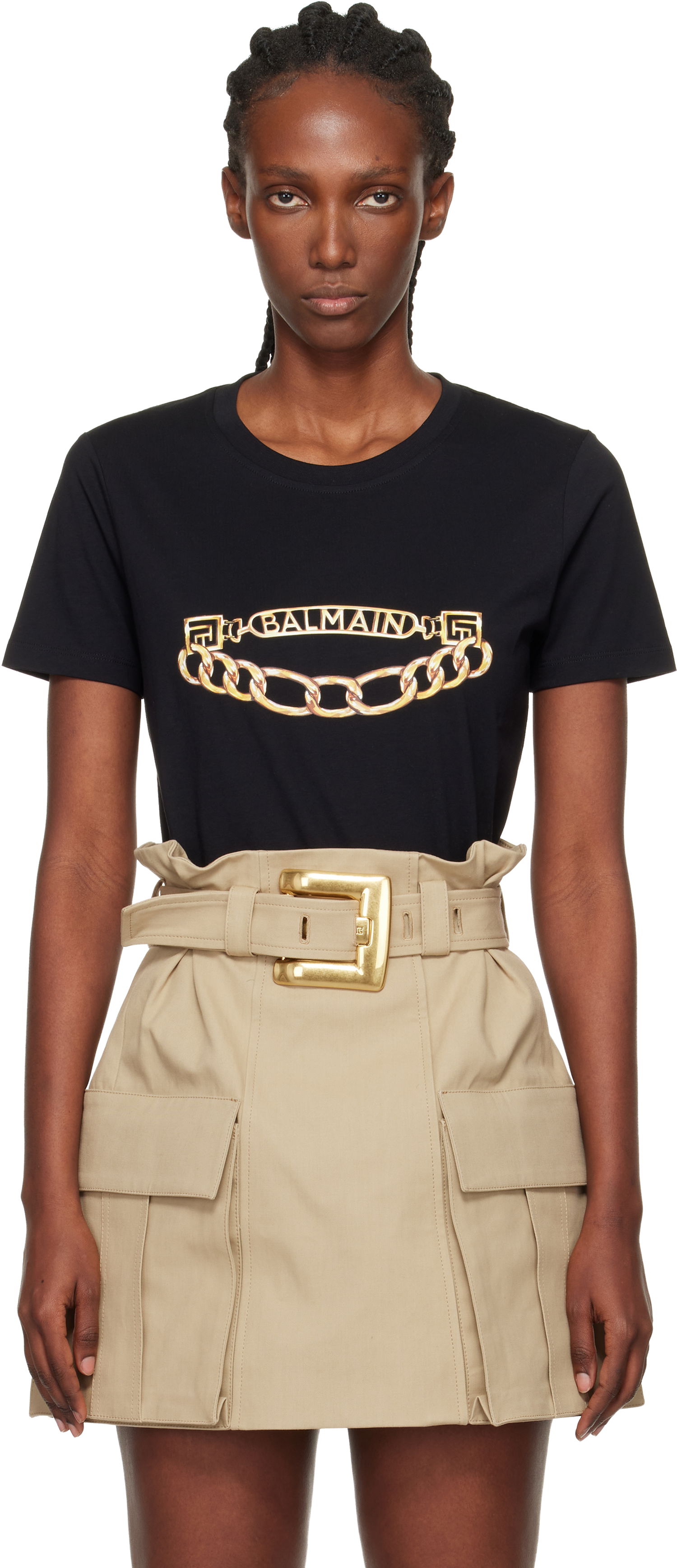 Tričko Balmain Short-Sleeved Chain Print T-shirt Čierna | FF1EF004GE97, 0