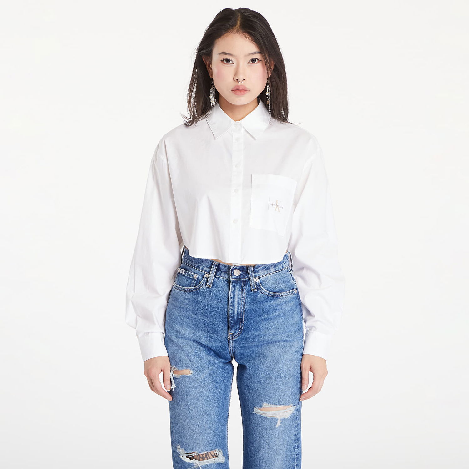 Tričko CALVIN KLEIN Woven Label Cropped T-Shirt White Biela | J20J222614 0LB, 0