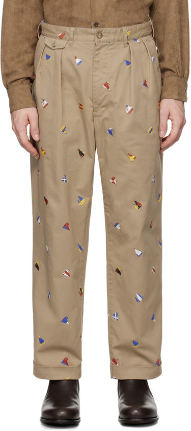 Nohavice BEAMS Beams Plus 2 Pleats Embroidered Trousers Béžová | 3823-0172-874, 0