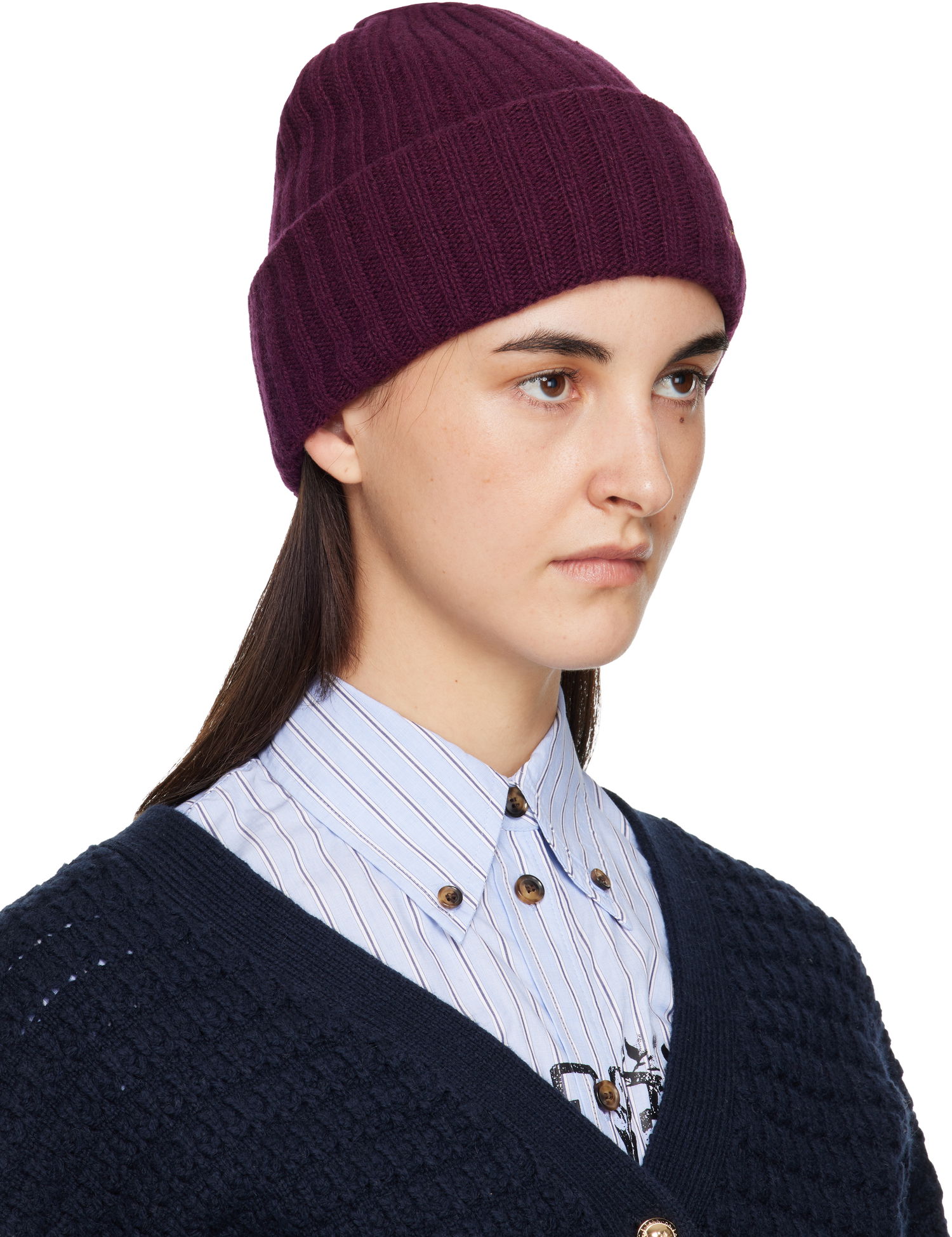 Kulicha GANNI Embroidered Logo Ribbed Wool Knit Beanie Vínová | A6930, 1