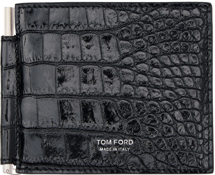 Peňaženka Tom Ford Black Shiny Printed Croc T Line Money Clip Wallet Čierna | Y0231-LCL439S, 0