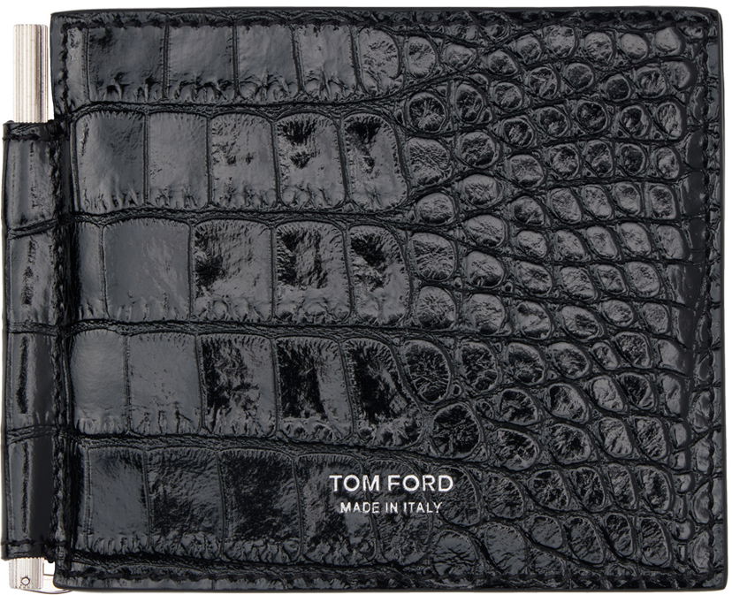 Peňaženka Tom Ford Black Shiny Printed Croc T Line Money Clip Wallet Čierna | Y0231-LCL439S