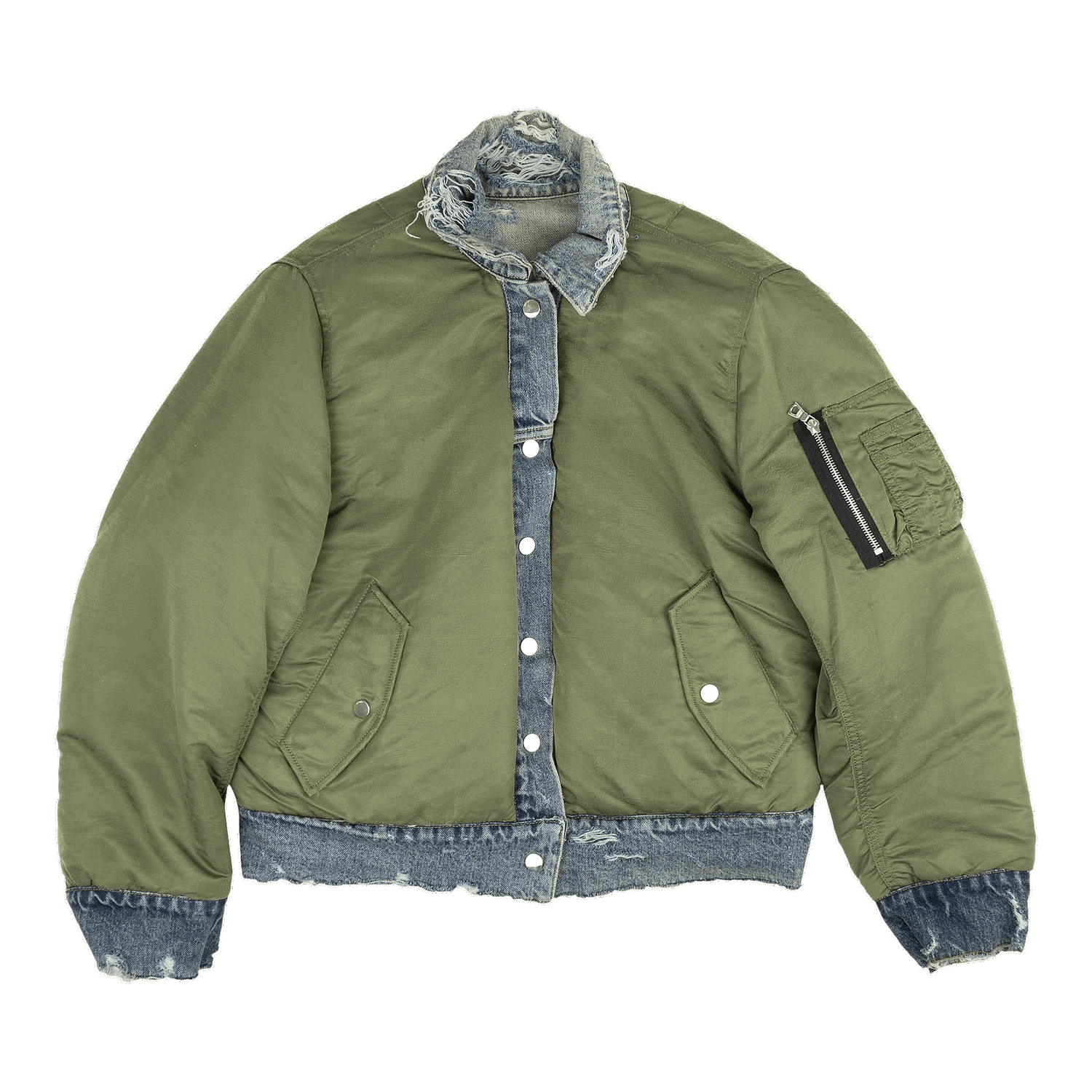 Bunda AMIRI Reverse Trucker Denim Bomber Jacket Zelené | WORTB NYLINO BLUE, 0