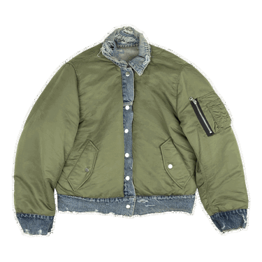 Bunda AMIRI Reverse Trucker Denim Bomber Jacket Zelené | WORTB NYLINO BLUE, 0