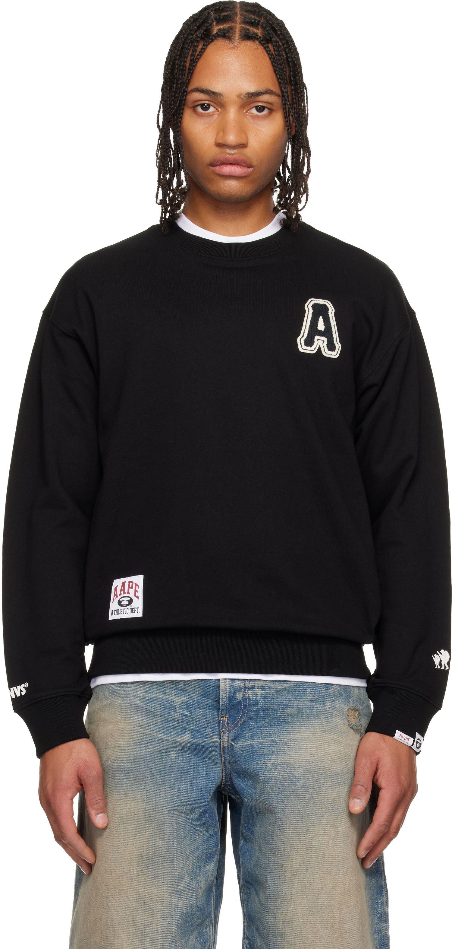 Mikina AAPE by A Bathing Ape Embroidered 'A' Athletic Dept. Crewneck Sweatshirt Čierna | AAPSWMC375XXPBKX, 0