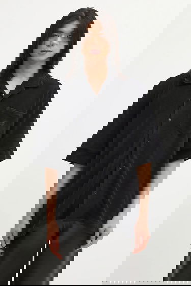 Košeľa VETEMENTS Towel Relaxed Fit Short Sleeve Collared Shirt Čierna | UH76SH500B, 0