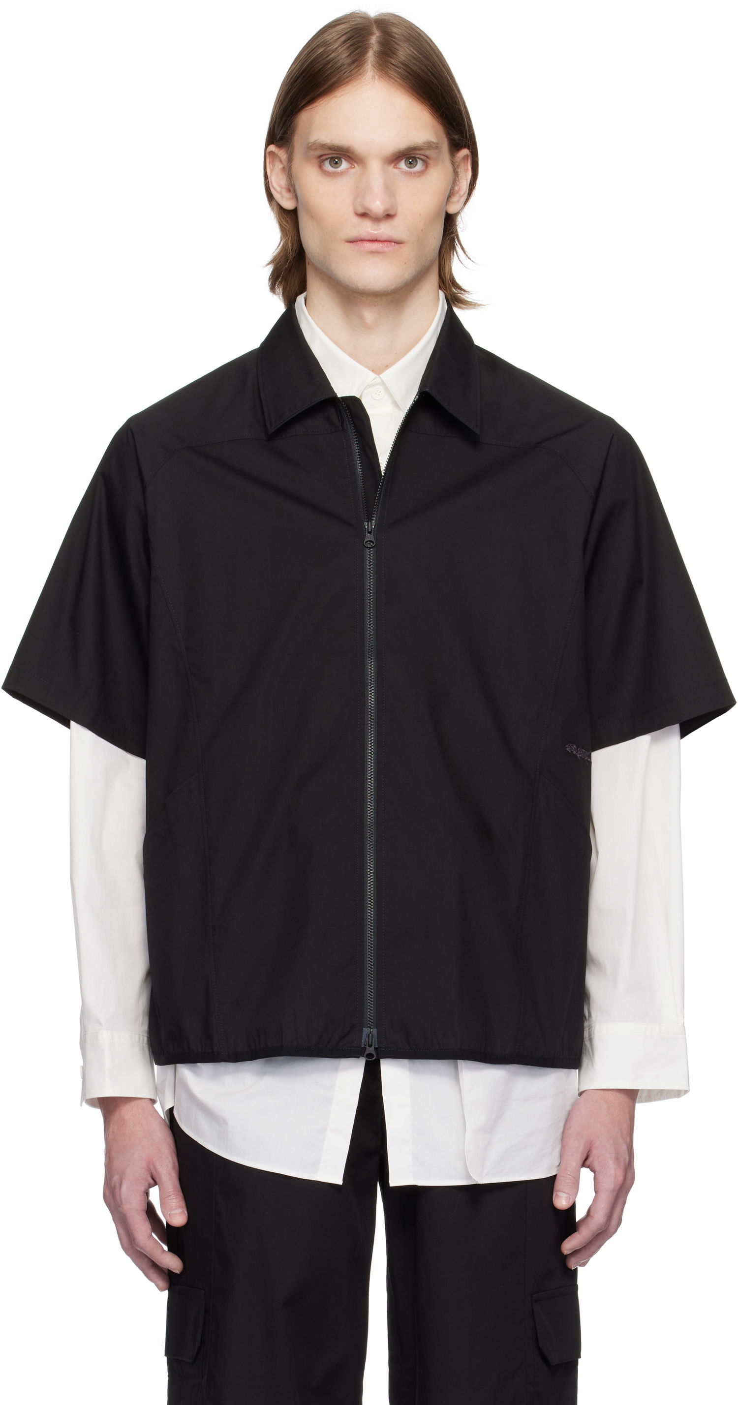 Košeľa GR10K GR10K Poplin Zip-Up Short Sleeve Shirt Čierna | BG127084DI, 0