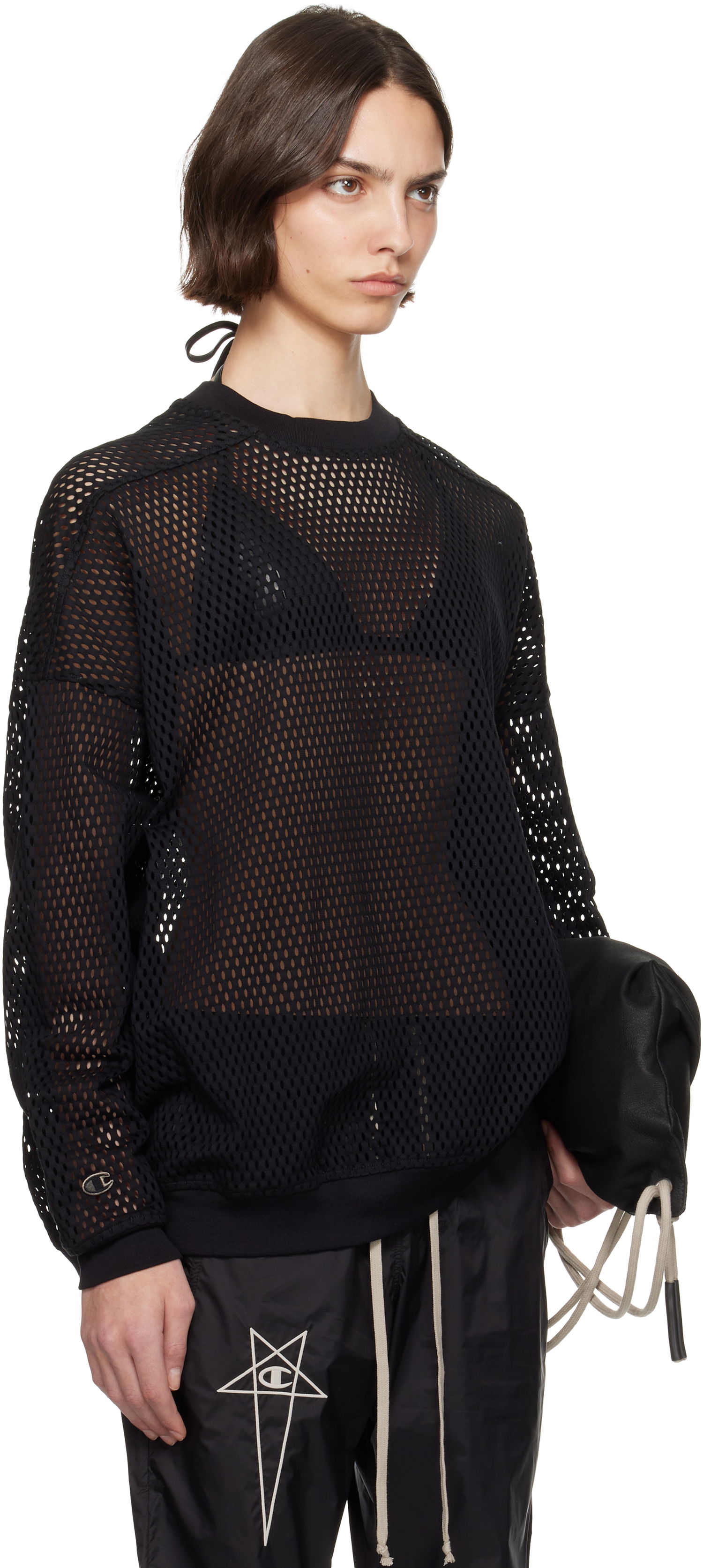 Sveter Rick Owens Rick Owens Champion Edition Jumbo Mesh Sweatshirt Čierna | CW01E1670 CHONET, 1