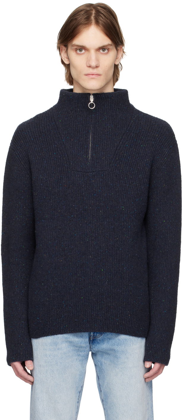 Sveter A.P.C. Navy Blue Quarter-Zip Sweater Navy | WOAOX-H23198, 0