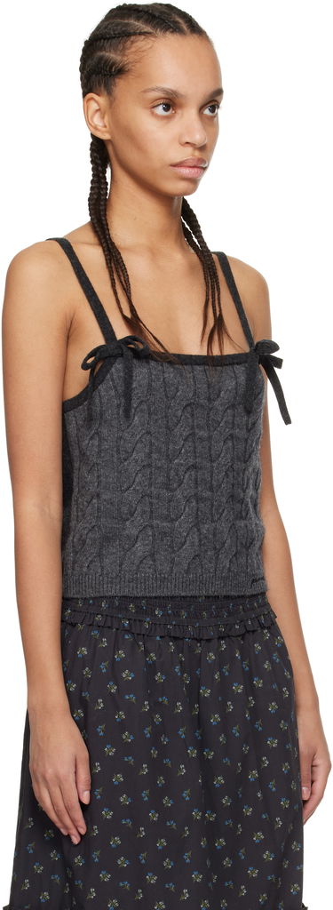 Tielko GANNI Gray Cashmere Mix Strap Tank Top Čierna | K2417, 1