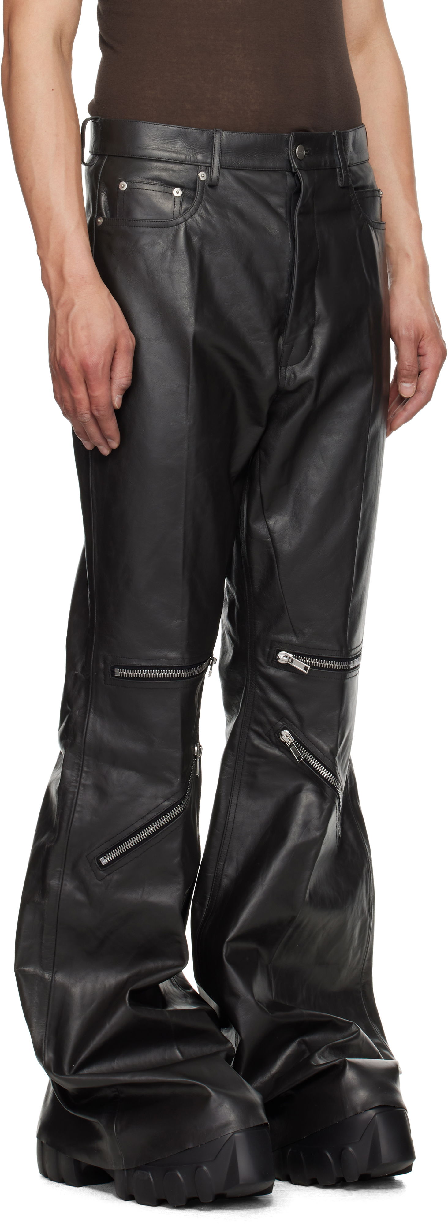 Nohavice Rick Owens Rick Owens Hollywood Bolan Cargo Leather Pants Čierna | RU01E5336 LTP, 1