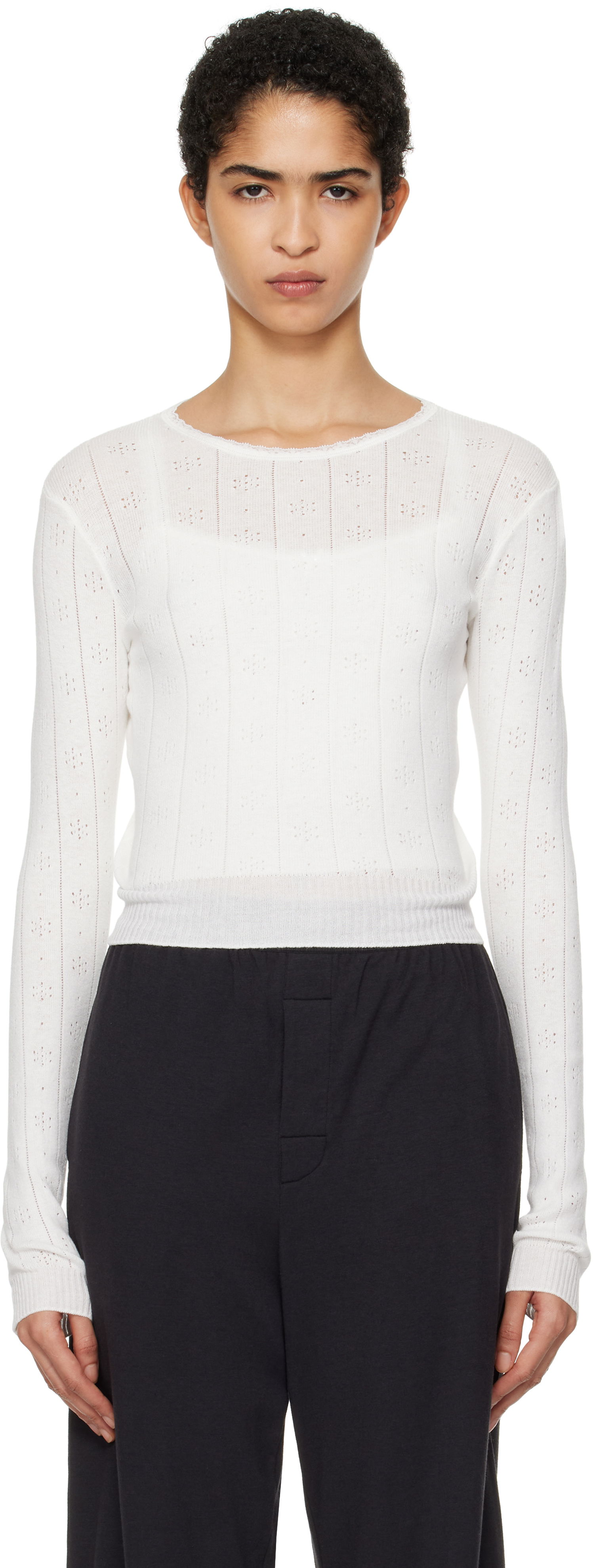 Sveter SKIMS SKIMS Pointelle Long Sleeve Top Biela | LS-LST-6484W, 0